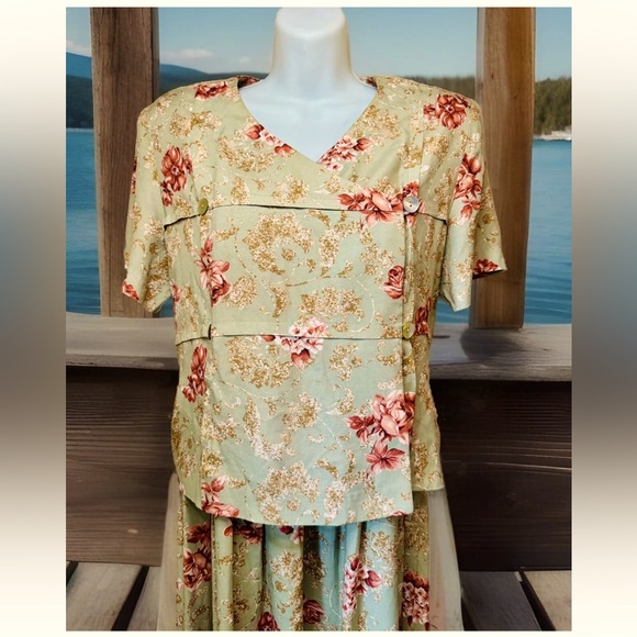 🌹KARIN STEVENS🌹 VTG FLORAL ATTACHED JACKET MULTI LOOKS PEARL BUTTON TEA DRESS - Picture 12 of 13